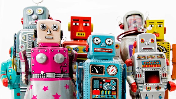 retro robot toy group