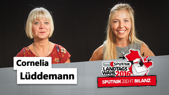 Cornelia Lüddemann von Bündnis 90/Die Grünen und Moderatorin Sissy im Studio von "Sputnik zieht Bilanz"